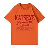 KATSEYE Womens Tops Short Sleeve Shirts Katseye Merch Cool Trendy Y2K T-Shirt Casual Novelty Print Round Neck Blouse Orange S