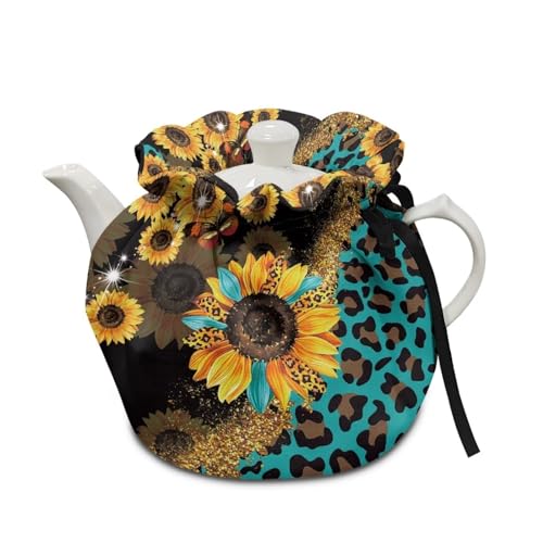 Binienty Sunflower Leopard Print Tea Cozy Teapot Cover Tea Pot Insulated Cover Keep Warm Kettle Dust Cover for Home Kitchen Back Yard