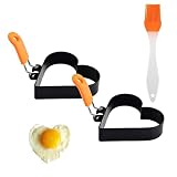 GisWell Spiegeleiformen 2er Set Herz – Pfannkuchenform & Eierform aus Edelstahl mit klappbaren Griffen für Spiegelei & Pancakes, inkl. Silikon-Ölpinsel