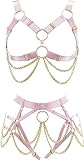 QURMXZEK Leather Bra Harness Women Bondage Garter Belt Sexy Lingerie Adjustable Suspender Goth Chain(Pink Set)