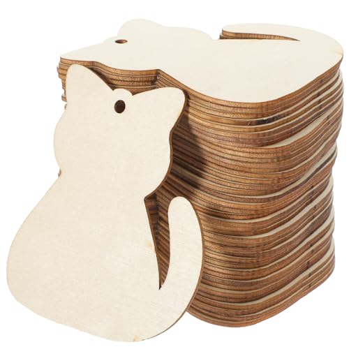 MAJORMENCH 40 Stück Unfertige Holzscheiben Katzenform zum Basteln ohne Grate für
