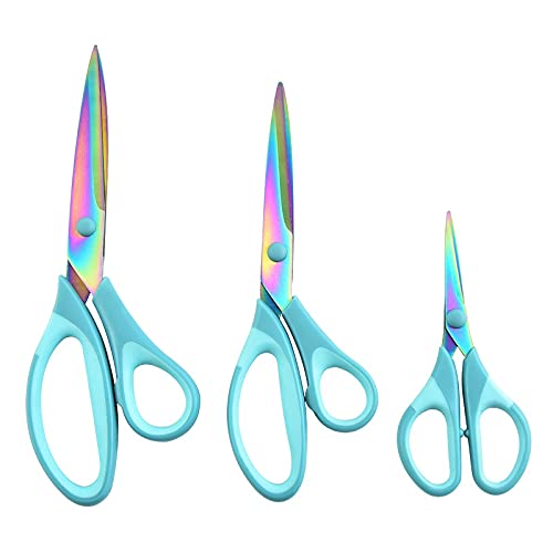 HIGHROCK Premium Tailor Scissors Titanium Soft Grip Sewing Scissors Set for Fabric Leather Dressmaking Crafting household sewing scissors set(1 Set of 3) (Blue)