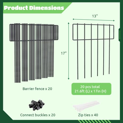 20 Pack Animal Barrier Fence: Decorative Garden Fence No Dig|Rustproof Metal Wire Fencing Border Animal Barrier For Dog Rabbits Ground Stakes Outdoor Yard Patio - Total Length 17 In(H) X 21.6 Ft(L) #TOP4
