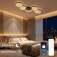 Kuwork LED Deckenleuchte 54W Dimmbar 3000K-6500K, Deckenlampe Modern mit Fernbedienung & App Steuerung, Nachtlicht, Memory Funktion, Schwarz, für Wohnzimmer Schlafzimmer Küche, 81cm – Ansicht 4