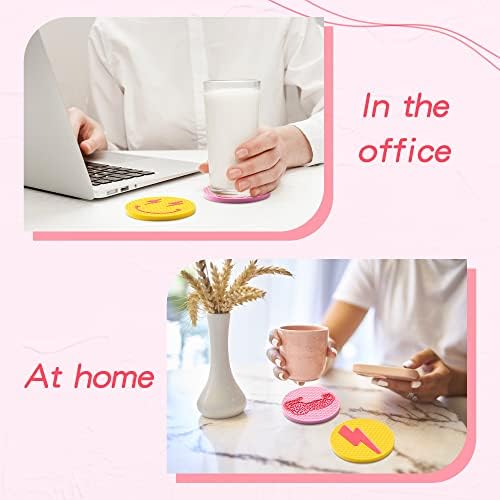 4Pcs Preppy Drink Coasters Set for Party Pink Round Silicone Cup Pad Mat Non-Slip Heat Resistant Mug Mat Drinks Coasters Mat for Coffee Beer Mug Wine Glass Bottle Home Bar