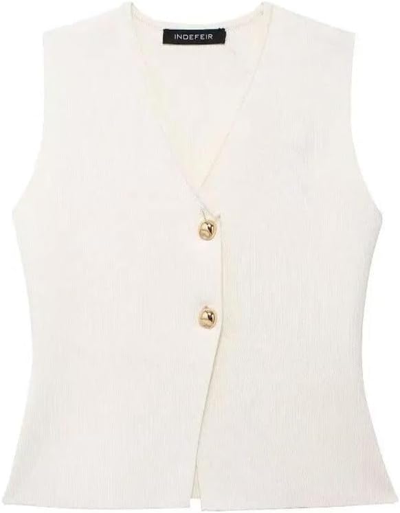 Women's 2 Piece Set V-Neck Sleeveless Button Knitted Vest High Waist Side Zipper Skirt