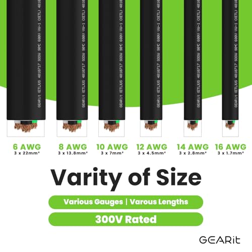 GEARit 50 ft SOOW Portable Power Cable 8/3 Gauge, 8 AWG 3-Conductor 600V Heavy Duty Electrical Wire, Flexible Rubber Cord for Generators, Motors, Welder Machines, EV Chargers, Industrial Outdoor Use by GEARit - Image 7