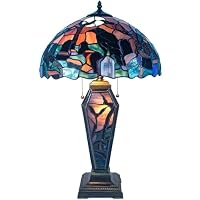 Bieye L10987 Ravens in Spooky Cemetery Tiffany-Style Stained Glass Table Lamp with Coffin Base Night Light - Gothic Graveyard Scene (Dark Orange, 16Wx26H inch)