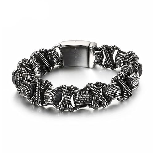 Twisted Linking Box Chain Bracelet Men Matte Stainless Steel Letter X Shaped Charm Bangle Male Jewellry KB118536-BDJX 22.5cm