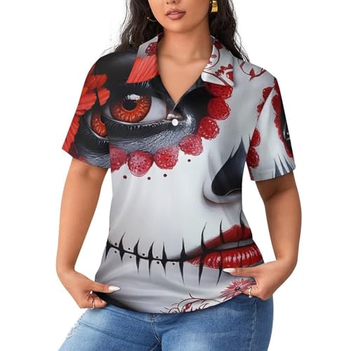 Polo de manga corta para mujer Day of The Dead Beauty transpirable de ocio
