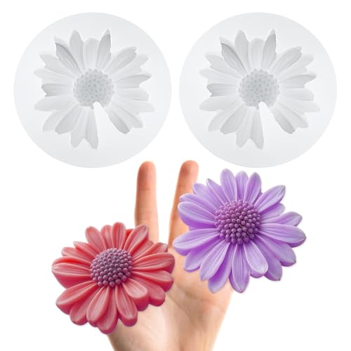 Wanmu 2 Stück Daisy Kerzen Silikonformen, Daisy Silicone Kerzenform 3D Schokoladenblumen Fondantformen Silikonformen Gießformen für Tortendekoration Blumen Polymer Clay Einzigartige Harz DIY Seife