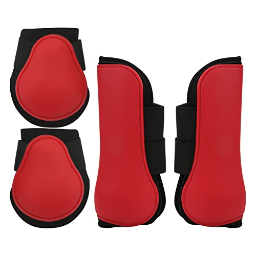 YedaHcy 4PCS Adjustable Horse Front Hind Leg Boots, PU Shell Horse Tendon Boots for Polo Jumping, Protection Against Friction and Impact, Comfortable Experience for Horses (1 Set Red L)