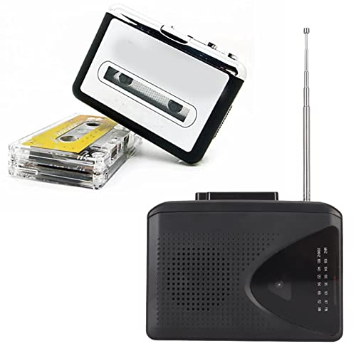 Reproductor de Cassette, Reproductor de Cinta Portátil Batería USB Conversor de Cassette a MP3 con Radio FM Am, Altavoz, Grabador Cassette para Formato MP3, para (Negro)
