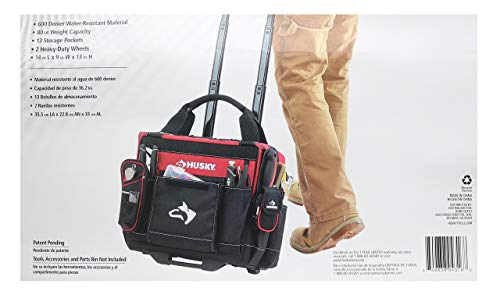 Husky Gp-44316An13 14" 600-Denier Red Water-Resistant Contractor's Rolling Tool Tote Bag With Telescoping Handle  #TOP5