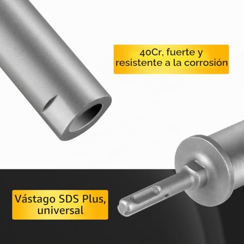 Miniatura 5 de Swawis Cincel Para Colocación De Picas De Toma A Tierra Sds Plus Diámetro Interior 16mm Ø28.5x145mm, Desmontable Herramienta De Alta Resistencia Para Instalación De Vallas Postes De Refuerzo