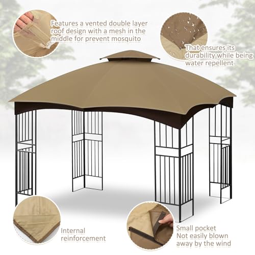 10\'x12\' Replacement Gazebo Canopy Top Cover Double Tiered Outdoor Canopy Cover Roof Resistant Durable for Grill Patio BBQ Compatible with Lowe\'s Allen Roth 10x12 Gazebo #gf-12s004b-1 / Gf-12s004bto