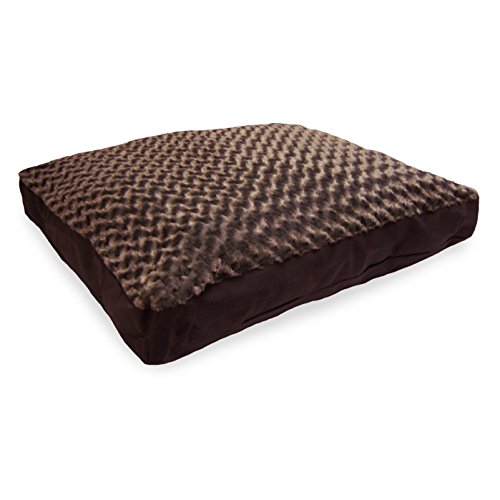 Image of Furhaven Pillow Dog Bed for Large /Medium Dogs w / Removable Washable Cover - Ultra Plush Faux Fur & Suede Mattress - Chocolate, Large