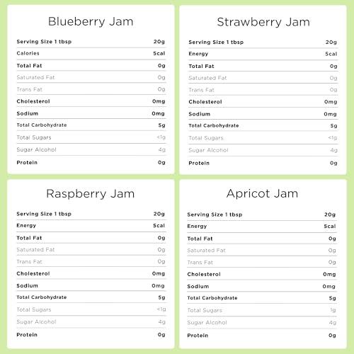 GOOD GOOD No Added Sugar Fruit Jam Variety Pack of 4 - Keto Friendly Jelly - Blueberry, Raspberry, Strawberry and Apricot Jam - Low Carb, Low-Calorie and Vegan - 12oz / 330g Jars