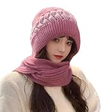 WOYUANSHA Cappello Lavorato A Maglia Spesso Caldo E Morbido Copricapo di Protezione per Le Orecchie di Peluche con Decorazione A Sfera con Scarpetta Elastica con Berretto da Donna Rosa