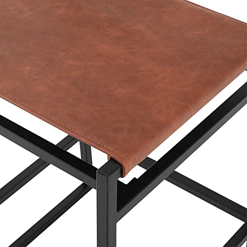 Watson & Whitely Faux Leather Counter Height Bar Stools Set Of 2, Sling Armless Kitchen Barstools With Back And Metal Frame, 24" H Seat Height Counter Chairs, Brown #TOP4
