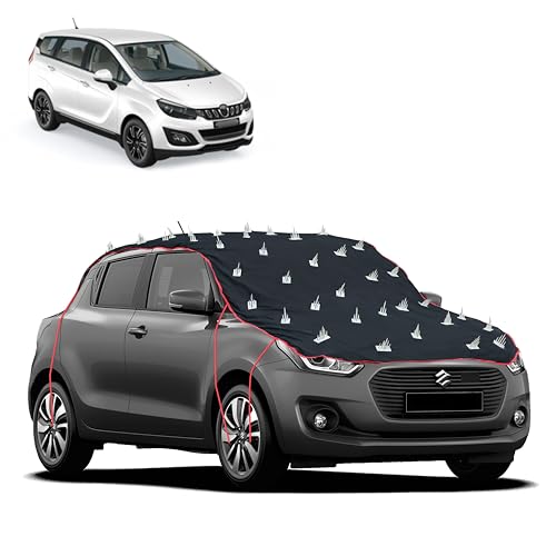 Image of Dog Protection Spike Car Cover for Mahindra Marazzo Bonnet to Roof Easy Installation with 4 Elastic Hook Strap | Anti-Scratch Soft Cotton Inner | Complete Protection from Street Dogs & Monkeys
