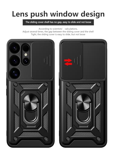 Image of SPAZY CASE Samsung Galaxy S25 Ultra Back Case | Heavy Duty Hybrid Case with 360 Degree Rotating Finger Ring Holder + Slider Shutter Camera Protection Cover for Samsung Galaxy S25 Ultra 5G - Black