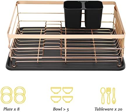 BRIAN & DANY Dish Drainer, Dish Drying Rack with Cutlery Holder and Drip Tray, 39 x 28 x 14.5 cm, Copper