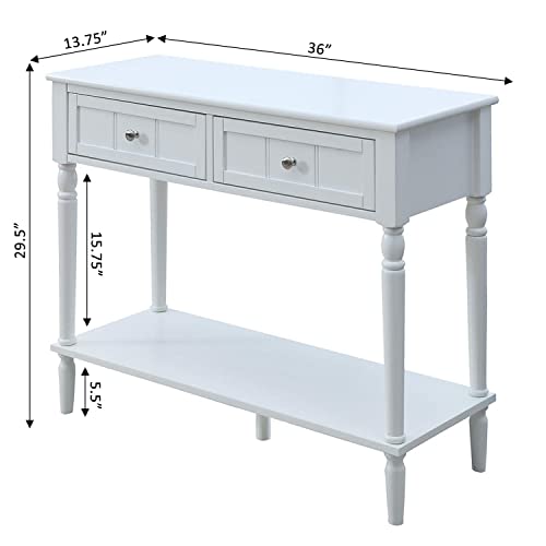 Convenience Concepts French Country 2 Drawer Hall Table With Shelf, White #TOP2
