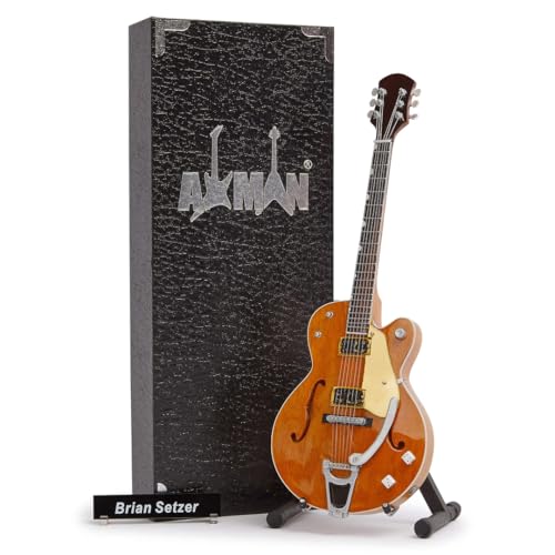 Brian Setzer – Réplique de guitare miniature – Cadeaux de musique – Ornement fait à la main Échelle 1/4 – Comprend une boîte de présentation, une étiquette de nom et un support de guitare miniature