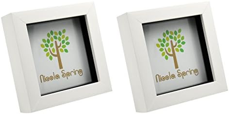 Nicola Spring 4x4 (10 x 10cm) Square Box Glass Photo Picture Frame, Standing & Hanging - White - Pack of 2