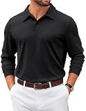 Coofandy Polo Shirts For Men Long Sleeve Button Down T Shirt Classic Pullover Sweatshirts Fall Winter Golf Shirts Black