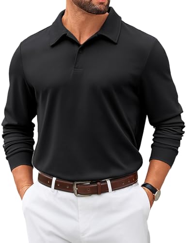 COOFANDY Men's Polo Wrinkle Free Shirts 2025 Long Sleeve Casual Golf Shirts Light Weight Moisture Wicking Pullover Shirts