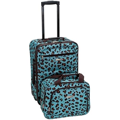Rockland Fashion Softside Upright Luggage Set,Expandable,Telescopic Handle,Wheel, Blue Leopard, 2-Piece (14/19)