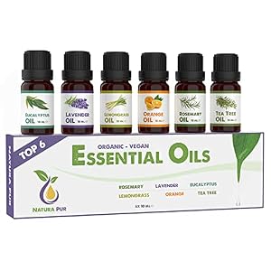 Etherische Oliën Set BIO – 100% natuurlijke geurolie voor diffusers – aromatische olie voor aromatherapie – 6x 10ml (rozemarijn, lavendel, eucalyptus, citroengras, sinaasappel en theeboomolie)