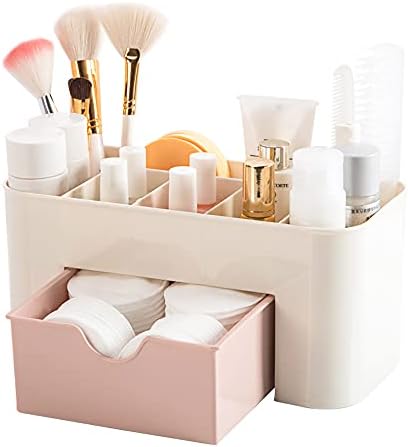 Baffect Desktop Makeup Organizer Drawers, Cosmetics Storage Box Division Office Desk Organiser Desktop Stationery Storage Box Makeup Organiser for Bedroom Bathroom Office (Pink)