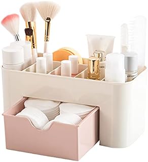 Baffect Desktop Makeup Organizer Drawers, Cosmetics Storage Box Division Office Desk Organiser Desktop Stationery Storage Box Makeup Organiser for Bedroom Bathroom Office (Pink)