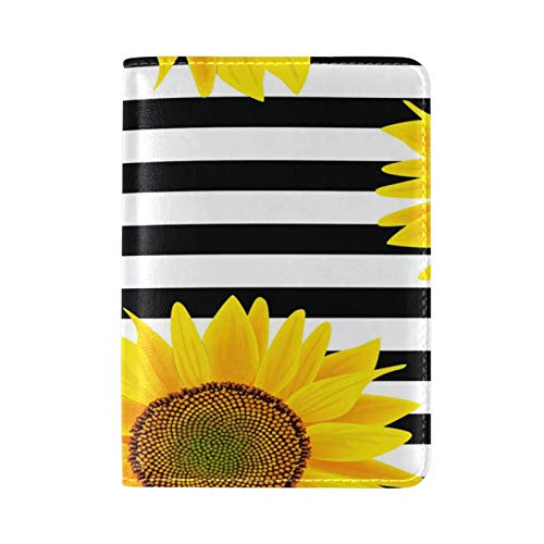 ALAZA Sunflower on Striped PU Leather Passport Holder Cover Case Travel One Pocket