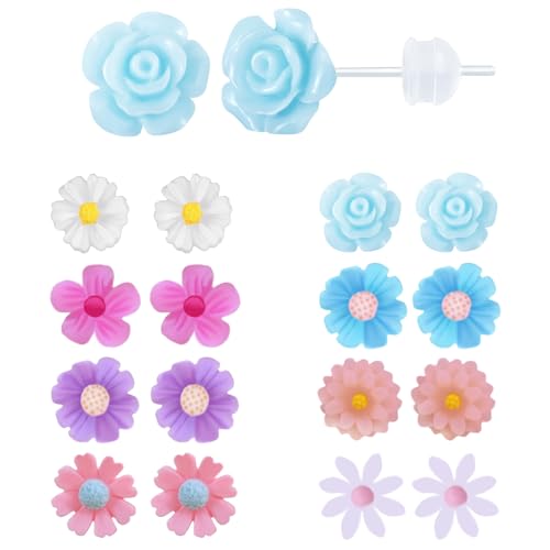 Plastic Earrings for Sensitive Ears - Girls & Women's Flower Stud Post Earrings