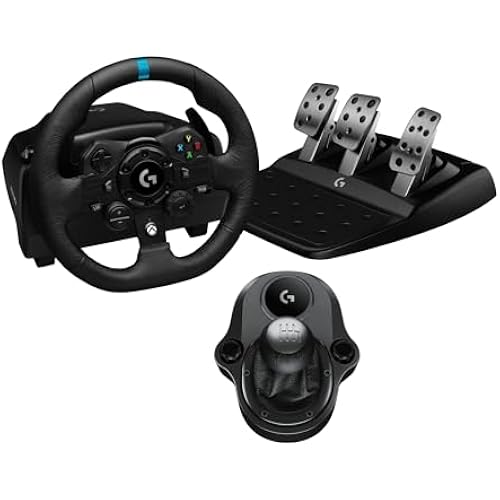 Logitech G923 Racing Wheel and Pedals, TRUEFORCE Force Feedback, Real Leather + Logitech G Driving Force Shifter - Xbox X|S, Xbox One, PC, Mac - Black