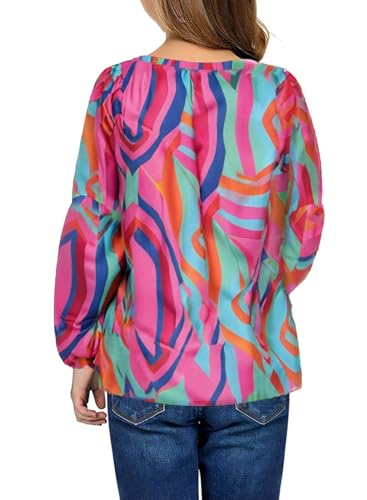 Image of blibean Girls Flower Bell Long Sleeve Blouse Fall Floral Tops 4-15 Years | Kids Flowy V-Neck Bell Long Sleeve Tops, Boho Flower Print Loose Fit Tunic, Spring Fall Cute Casual Dress Bohemian Clothes