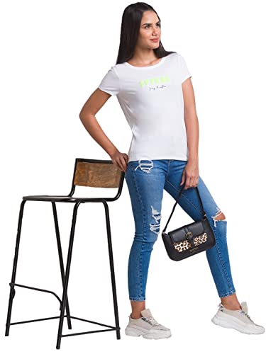Image of Spykar Women's Cotton Printed Slim Fit T-Shirt