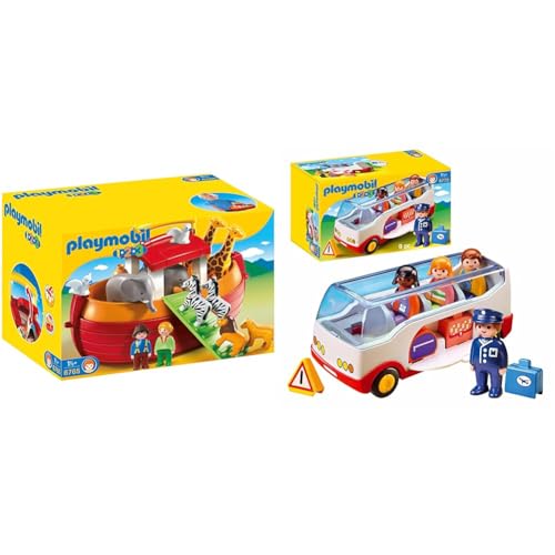 PLAYMOBIL 1.2.3 Playset Maletín, Arca De Noé, Multicolor, 18M+ (6765) + 1.2.3 Autobús, A Partir De 1.5 Años (6773)