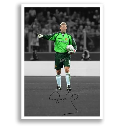 Image of Peter Schmeichel Manchester United Signed Photo Poster Print Framed Autograph Gift Football Memorabilia Goalkeeper Legend Denmark (B&W A4 Poster Only)