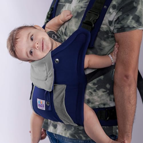 Mini Vibes 100% Cotton baby carrier - for newborn baby & toddler - baby sling carrier - baby wrap carrier for newborn - baby carrier for 3-24 months - Up To 18Kg (Navy)