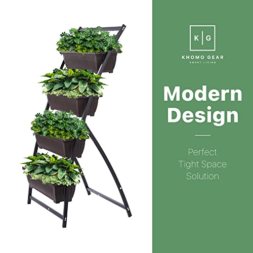 KHOMO GEAR Vertical Garden Planter Balcony Garden Outdoor 4 Tier Raised Bed Box with Stacking Planters Indoor Patio Tower for Plants Vegetables Flowers & Herbs by KHOMO GEAR - Image 6