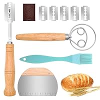 Mispudin 4 Stk Bäckermesser Set - inkl. Brot Einschneidemesser mit 5 Bäckerklinge & Lederschutzhülle, Dänischer Schneebesen, Teigschaber, Backpinsel, Brot Backen Zubehör für Gärkörbchen