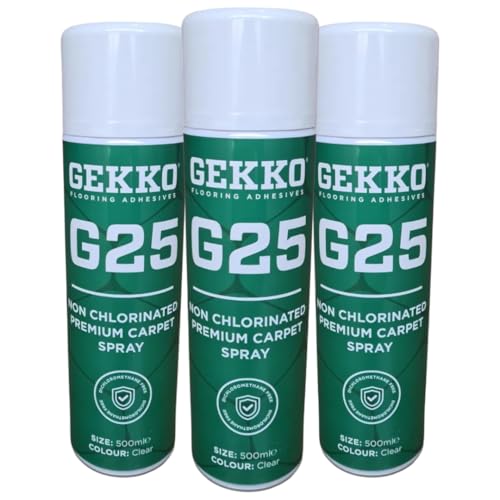 Gekko Carpet Fabric Spray Adhesive 3x500ml | Non-Chlorinated, Low Odour, Fast Drying Clear Contact Adhesive For Carpets Fabric | Heavy Duty Spray Glue
