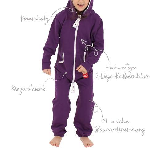 Basisstoff Yuppie Kinder Jumpsuit Jungen Mädchen Overall Lila Gr. 158-164