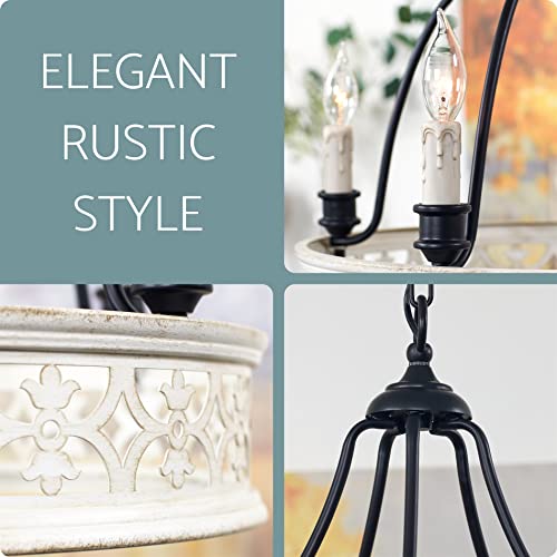 Kira Home Freya 24.5" 5-Light French Country Chandelier, Lightly Distressed Antique White + Black Finish #TOP14