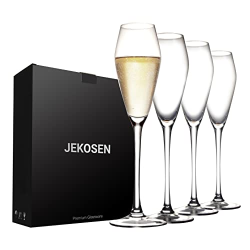 JEKOSEN NEW Champagne Flutes Glasses 8oz Set of 4 Clear Crystal 100% Lead-Free Stemware Champagne Glass
